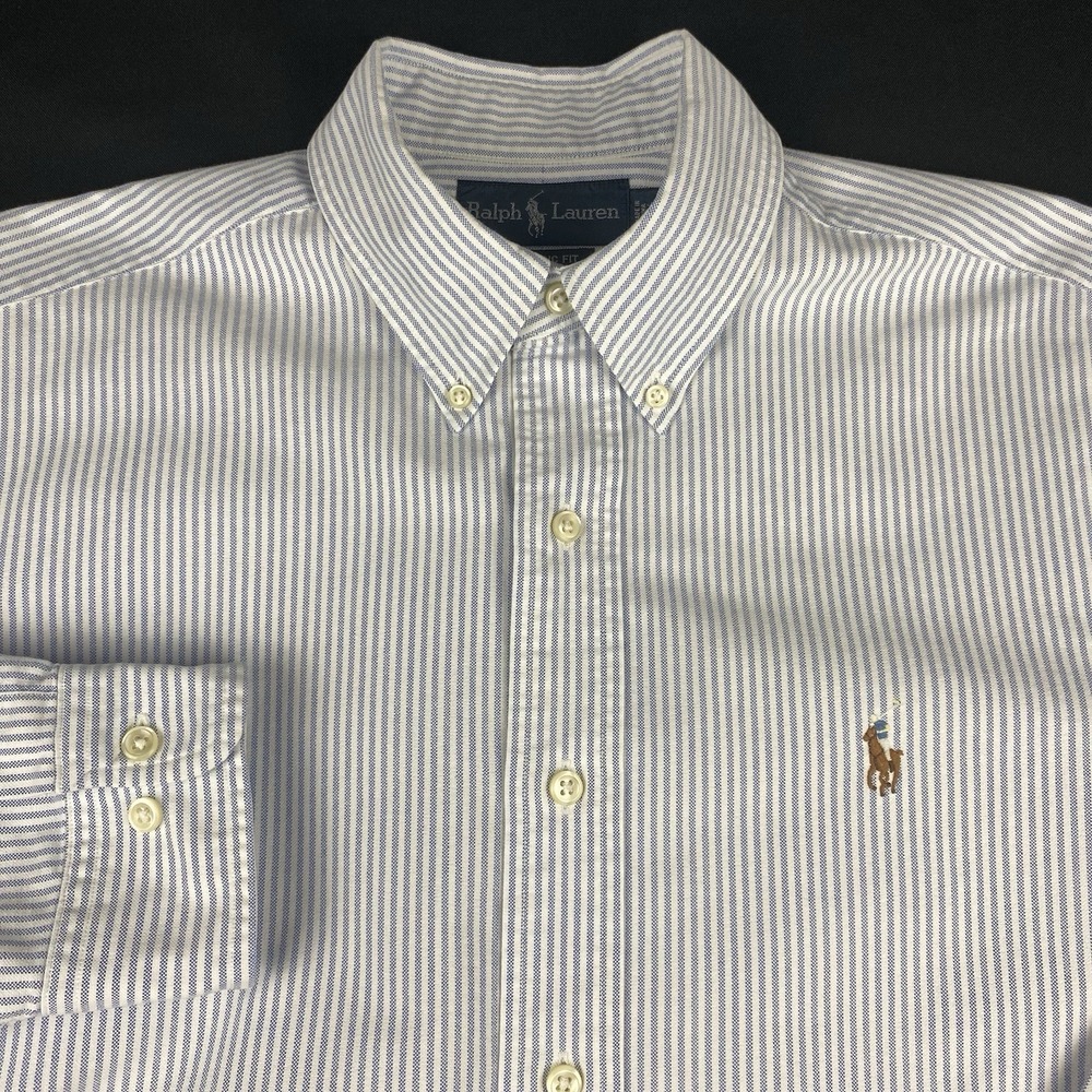Ralph Lauren Oxford Shirt Mens 15.5-32/33 Blue/White Stripes Classic Fit - Picture 1 of 7